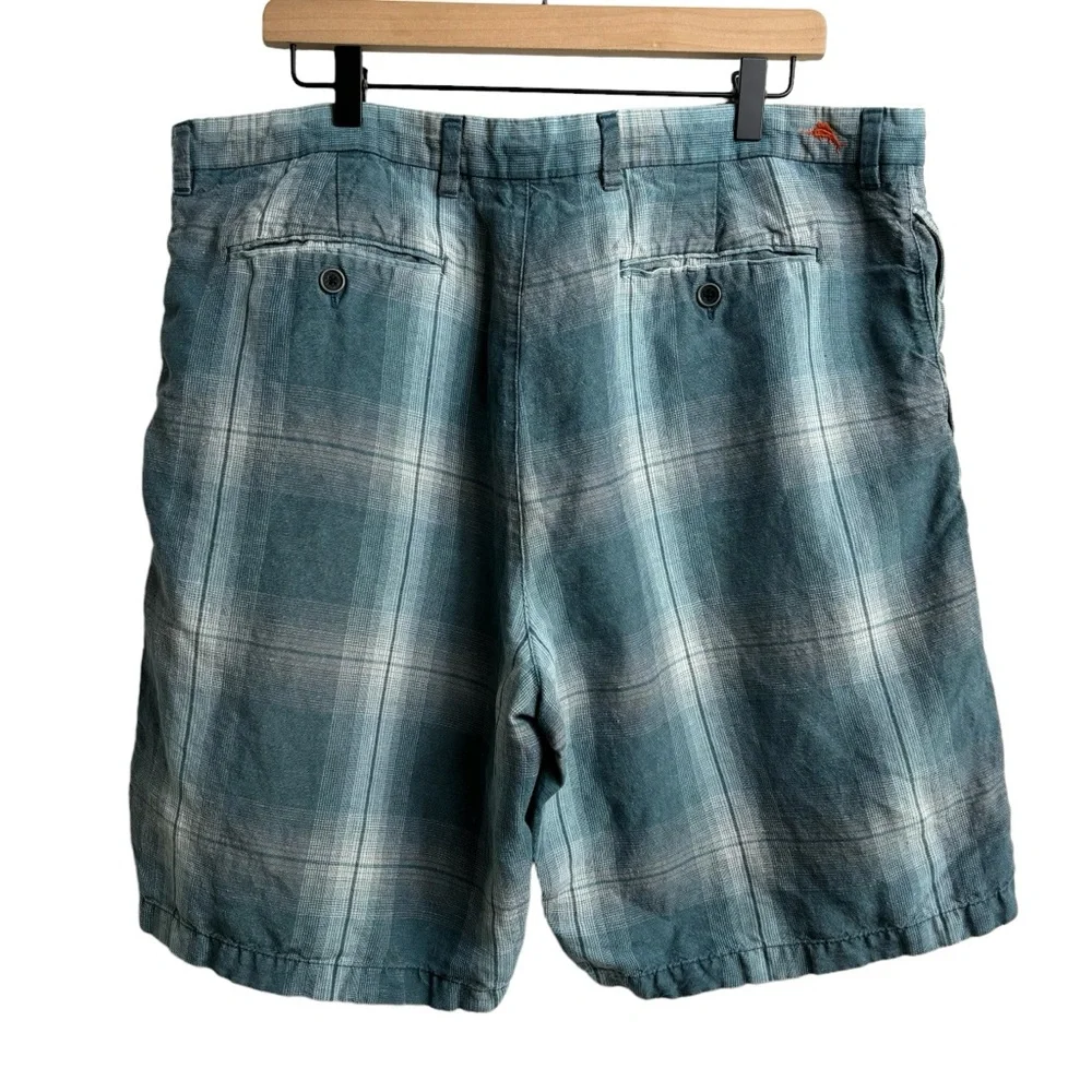 Tommy Bahama Blue Plaid Linen Blend‎ Men’s Shorts Size 38